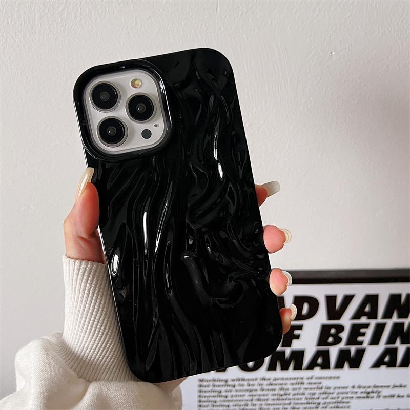Glitter Candy Color 3D Folds Texture Phone Case For iPhone 15 11 12 13 14 Pro Max Fashion Irregular Ripple Shockproof Soft Cover