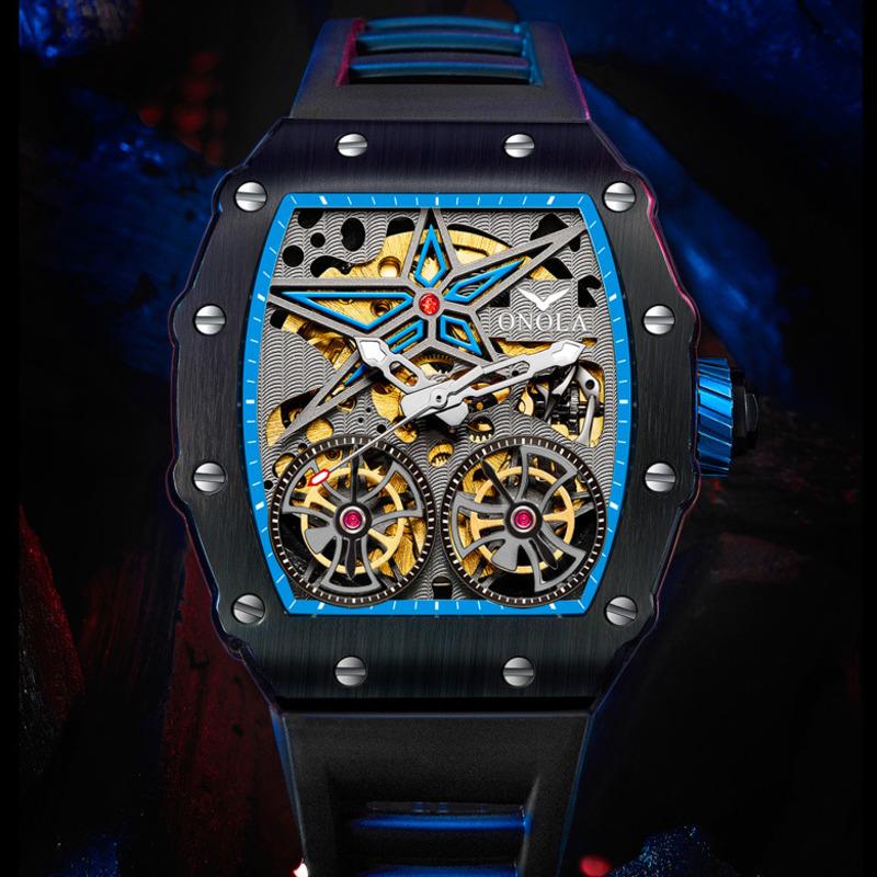 ONOLA Watch For Men Double Tourbillon Hollow Out Waterproof Luminous Fully Automatic Mechanical Men Watch Relojes Para Hombres