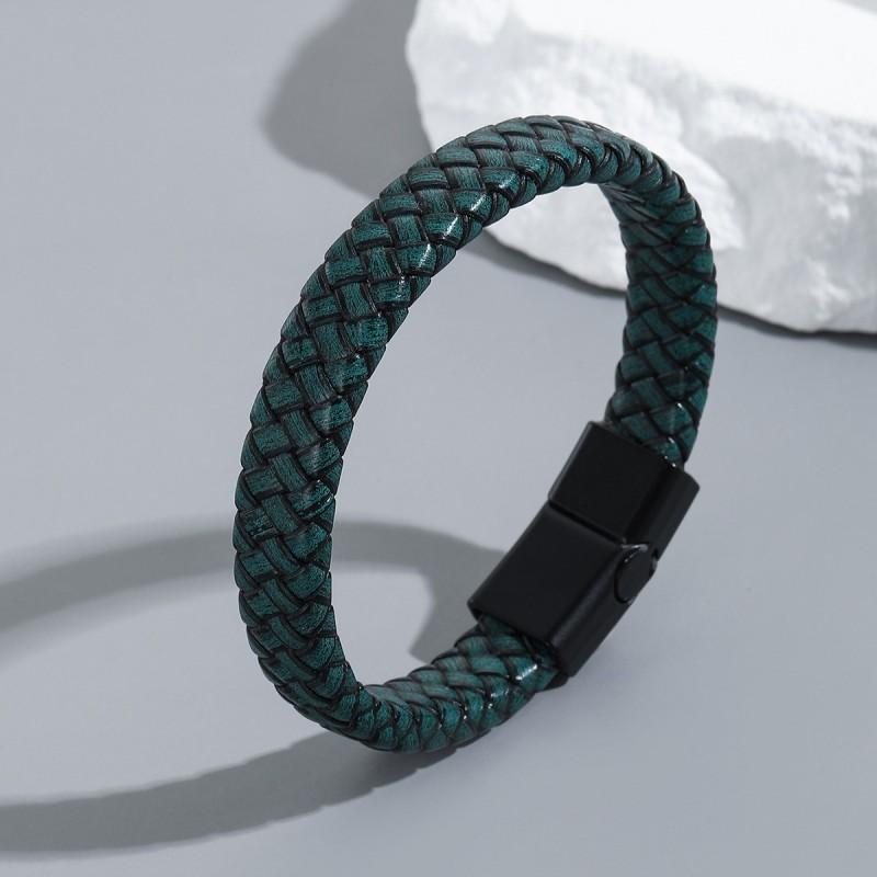 Mens Handmade Multi-Layer Leather Bracelet With Titanium Alloy Magnetic Clasp Geometric Design Casual Stylish Accessory