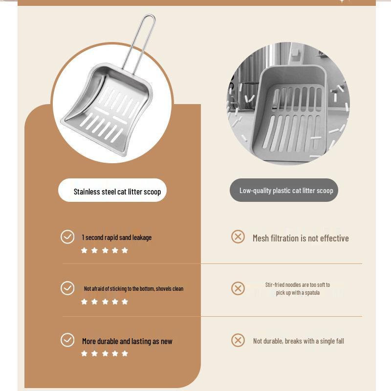 Large Stainless Steel Cat Litter Scoop - Durable One-Piece Poop Shoveling Tool for Easy Cleanup