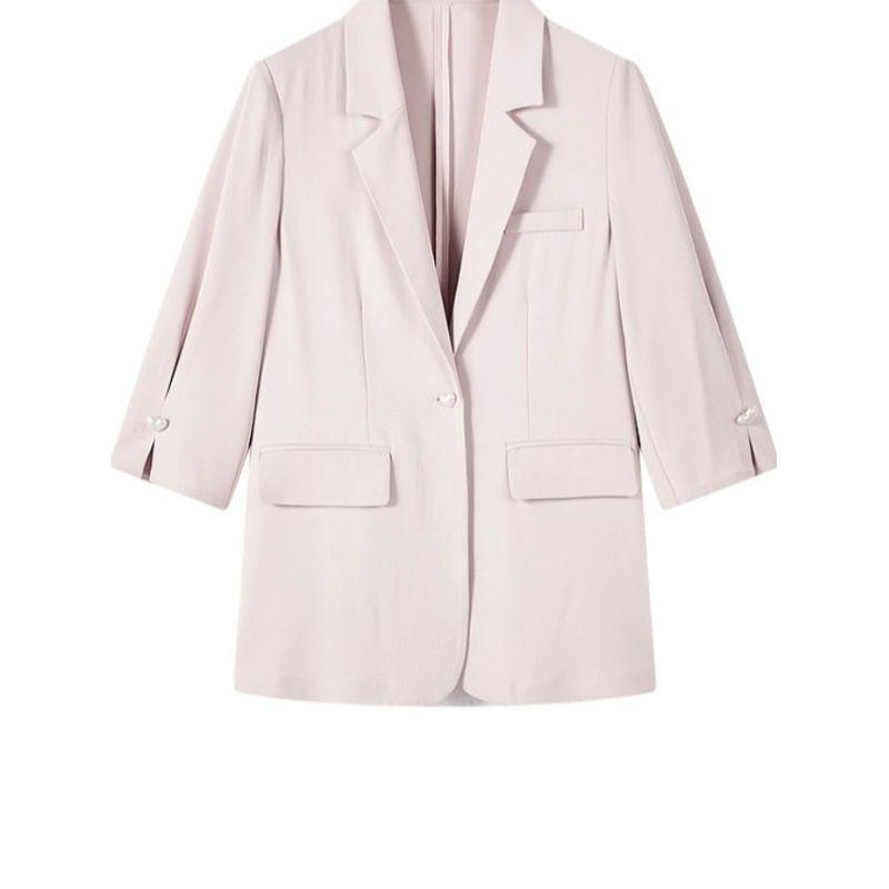 Korean Style Summer New Fashion Commuter Ol Pink One Button Blazers Elegant Three-Quarter Sleeve Suit Outdoor Women