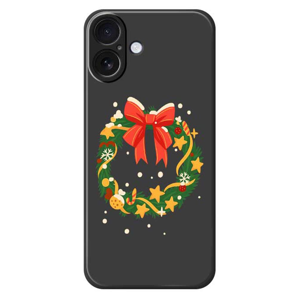 

For iPhone 17 Case Bow Wreath Pattern Printing Straight Edge TPU Phone Back Cover Black