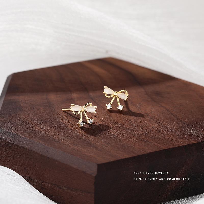 Sweet Opal Bow Earrings for Women  Fresh and Girly Earrings with Heart