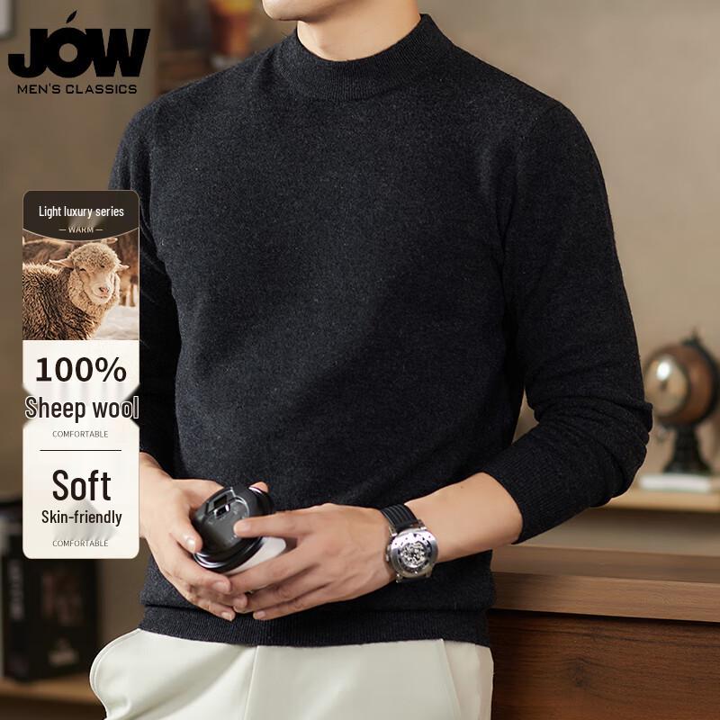 JOW Men's 100% Pure Wool Semi-High Neck Sweater