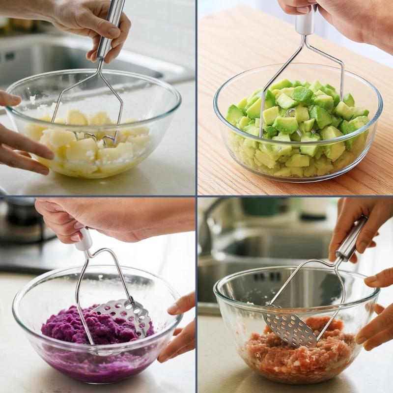 Ergonomischer Griff Kartoffelpresse Werkzeug Edelstahlkonstruktion Stampfer zum Zerkleinern von Kartoffeln Kürbissen Bananen