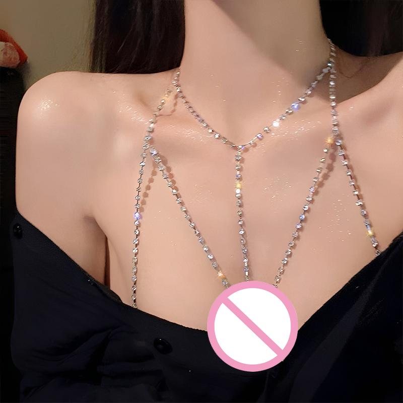 Glänzende Quaste Sexy Brustkette Damen Kreuz Hohl Körperkette Schmuck