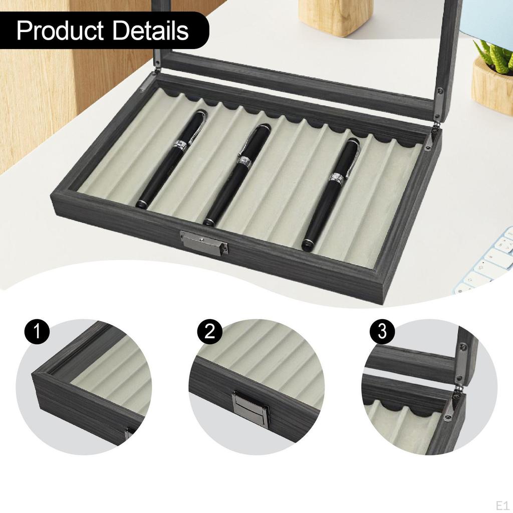 Wooden Pen Display Case, Storage Box Container Organizer with Clear Window for Father Day