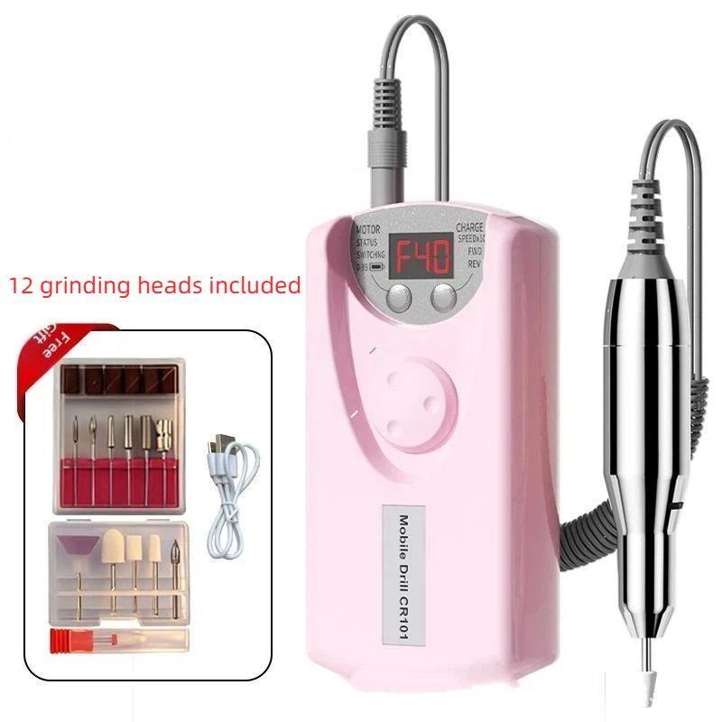 Nail Drill Machine Pro Lathe Nail Milling Cutter Rechargeable Nail Art Electric Sander Motor Polisher With 12 Polishing Head