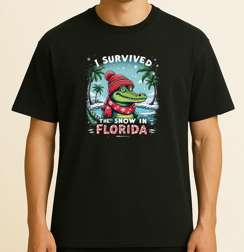 I Survived the Snow in Florida Funny Alligator Winter Sleeve Unisex T-Shirt S