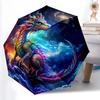1 Stück Robuster 8-Rippen Automatikschirm, Mythischer Regenbogen-Drachenschirm, Digital Bedruckt, Faltbarer Schirm für Unterwegs im Freien