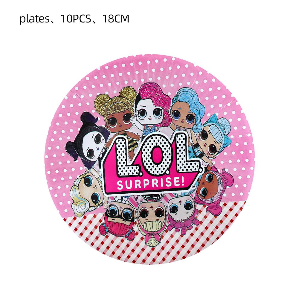 Surprise Doll Birthday Theme Decorations Backdrop Baby Shower Suppl Lol Party Cake Topper Balloon Paper Banner Plates Cups for Round Sensory Durable