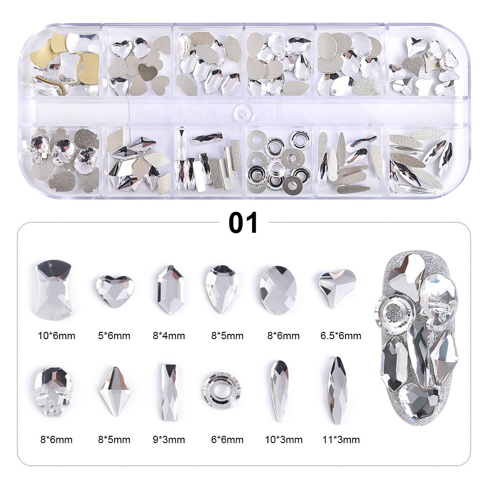 kads 12 Grid/Box Nail Art Rhinestone AB Flatback  Multi-size Colorful 3D Crystal Jewelry Manicure Decoration