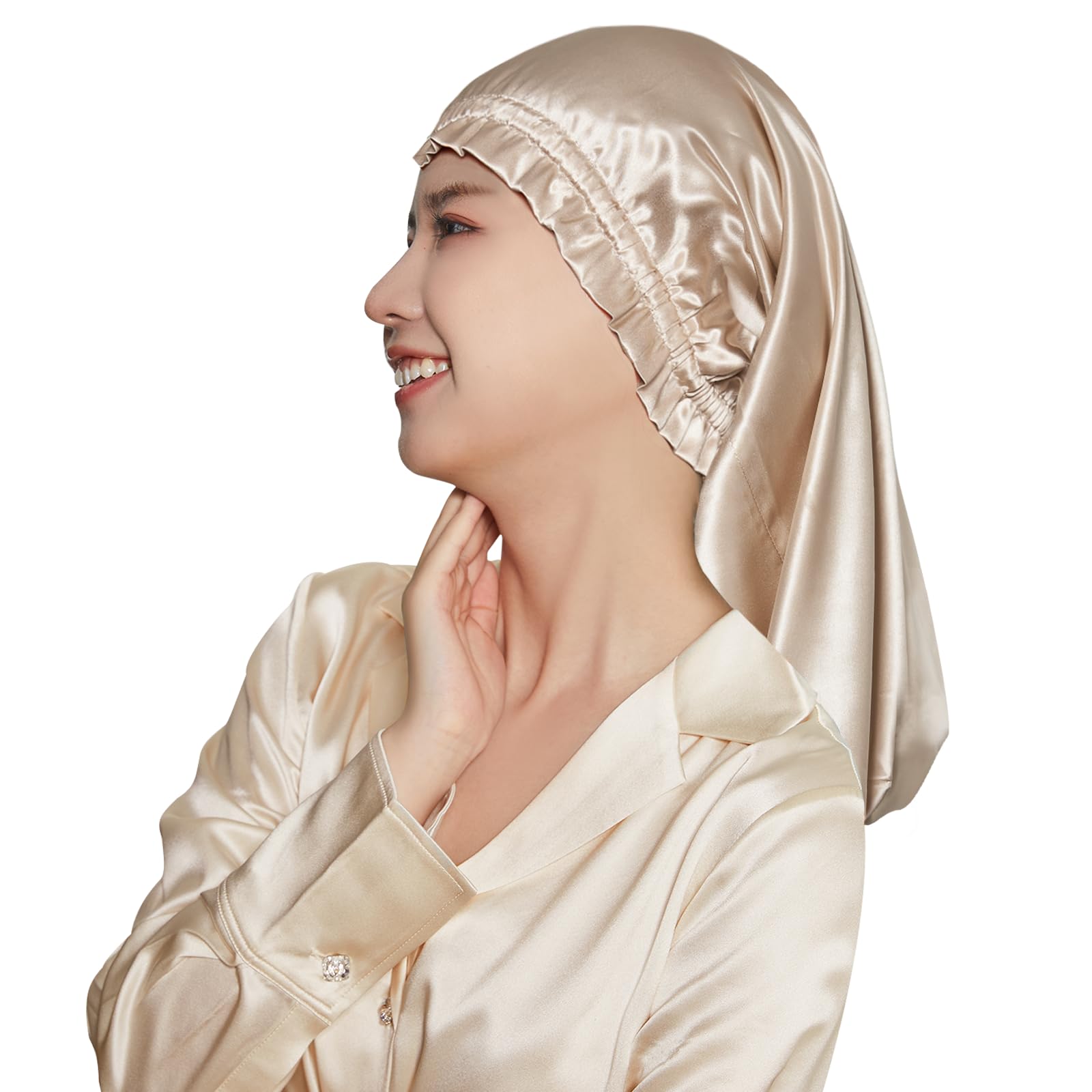 

Utukky Шелковая Ночь Шелковая Цилиндрическая Не Линяющая Шелковая Ночная Шапочка для Волос Длинных Предотвращает Секущиеся Кончики и Для Подарка на День Рождения Шапочка, Шапочка, Дизайн, Утро,