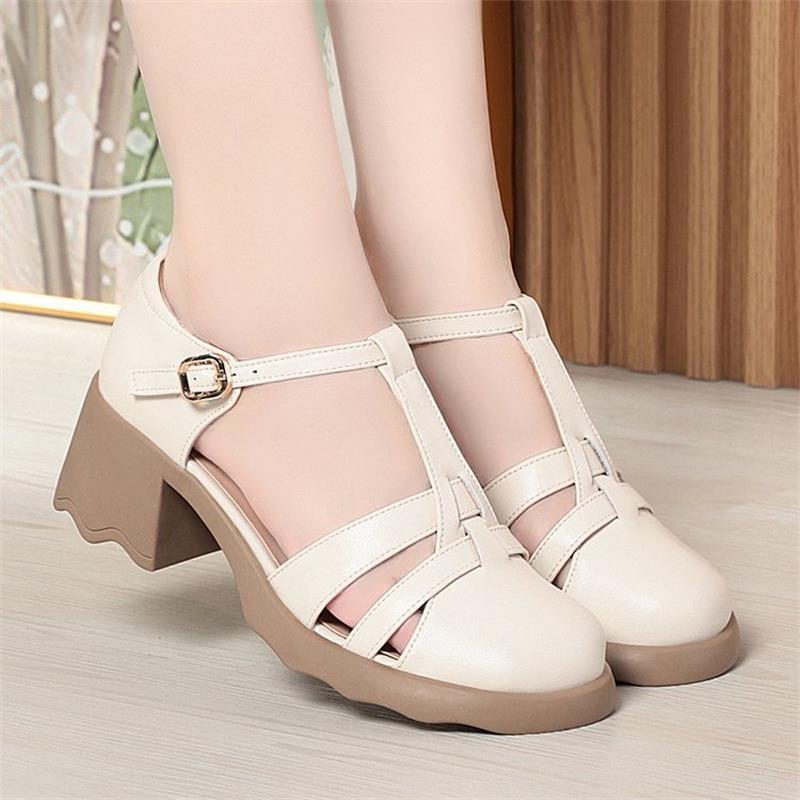 2025 nové letní dámské římské sandály všestranné lehké ústa dutá taška hlava sandály dámské Mary Jane silný podpatek jediné boty