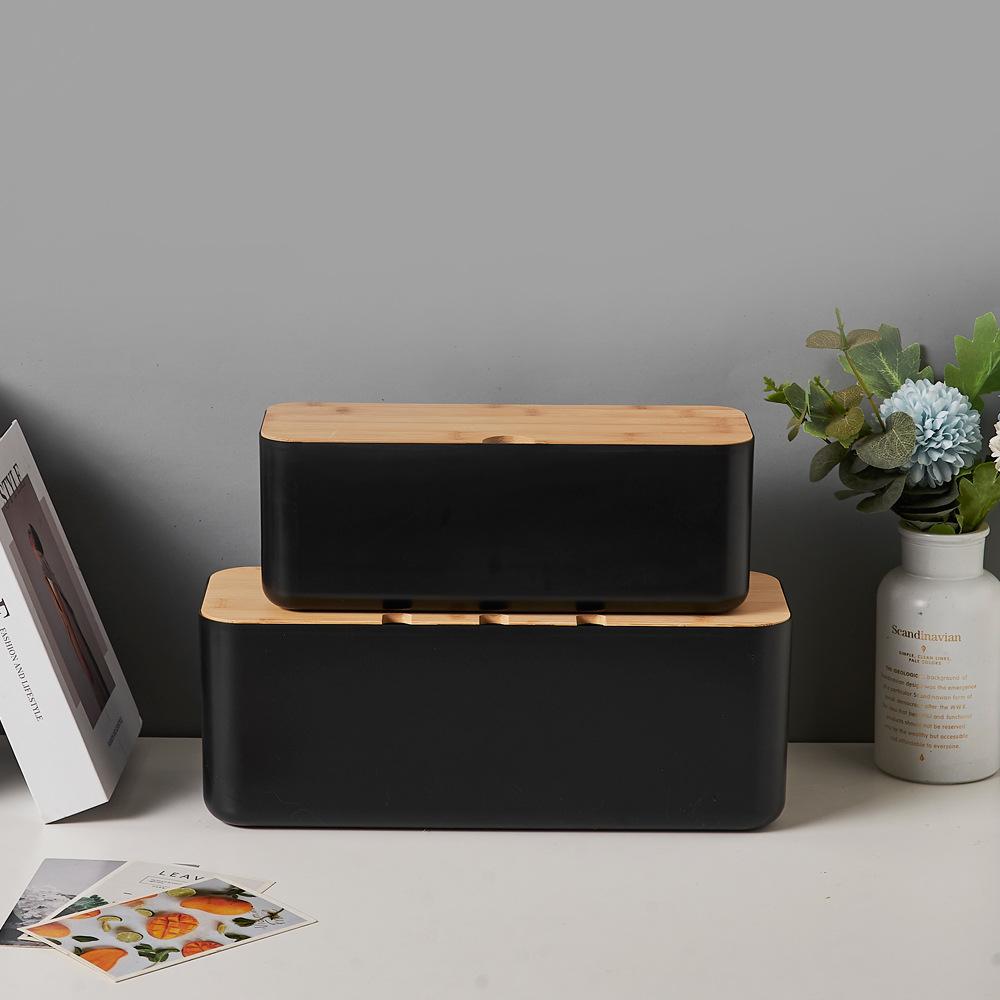Hide Wires Desk Computer Cable Organizer Box Bamboo Cover Wire Junction Board Storage Box for Phone Cable Cable Management Box
