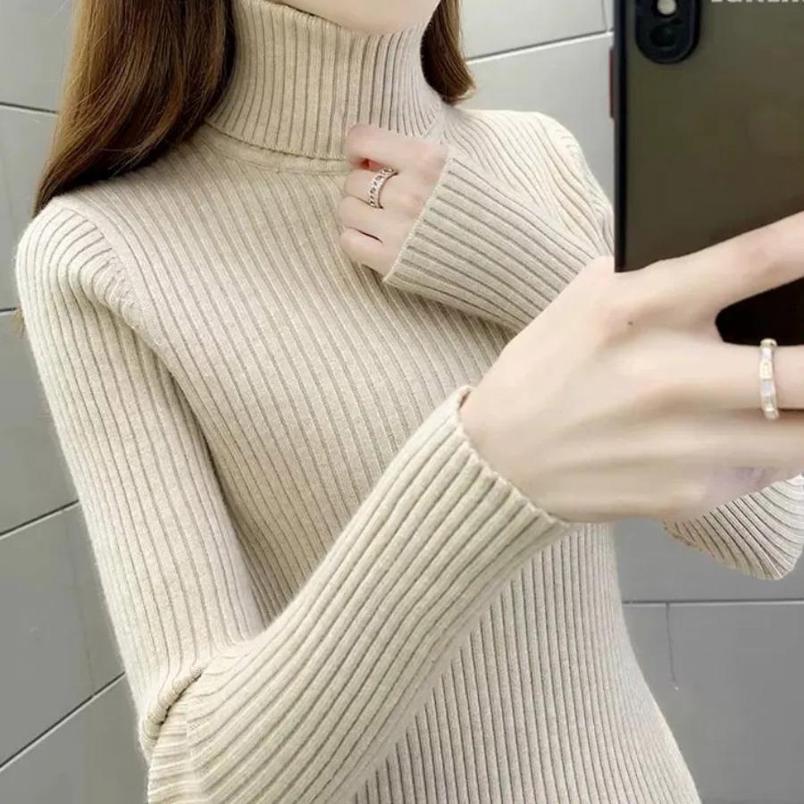 Осень-зима, базовые женские свитера с воротником, топы, эластичные тонкие женские пуловеры, вязаный свитер в рубчик, джемпер, мягкие теплые пуловеры L