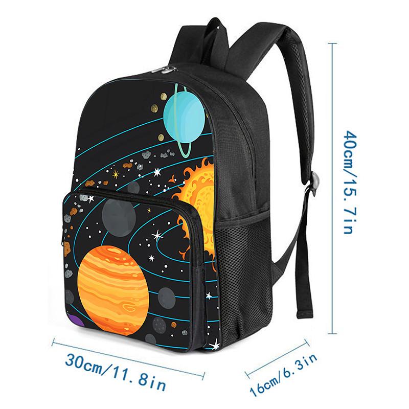 Cosmic Planet Pattern Square Front Pocket Backpack for Boy and Girls Best Gifts 2D Flat Cartoon SchoolBags for Children