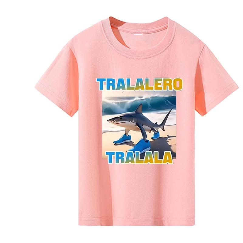 Tralalero Tralala Divertido Shark Meme Print Cotton T-Shirt Children Clothing Summer Chic Casual Boys Girls Kids Short Sleeves
