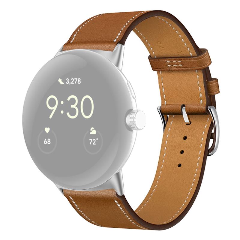 

For Google Pixel Watch 3 41mm/Watch 2/Pixel Watch Genuine Leather Watch Band Stainless Steel Buckle Replacement Strap Brown