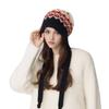 Women's Fair Isle Pompom Knitted Hat - Retro Jacquard Wool with Ear Protection for Winter Warmth