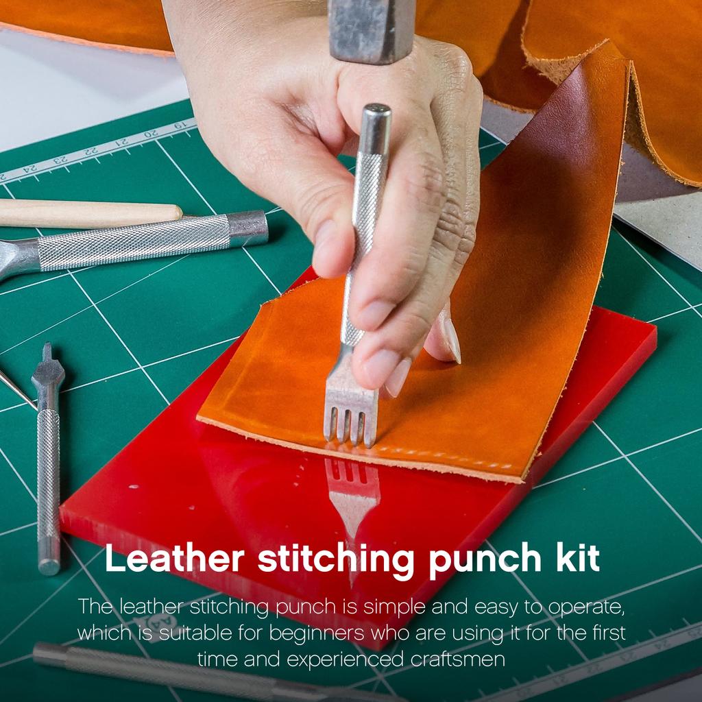 4Pcs 3/4/5mm Leather Hole Punches 1+2+4+6 Prong DIY Stitch Leather Craft Tool Set Leathercraft Punching Tools Set Leather Tools
