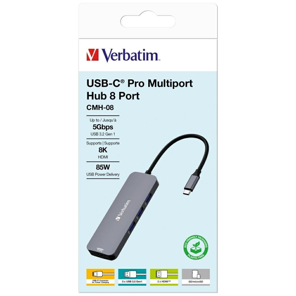 Verbatim Adapter Hub Usb-C - 2Xhdmi/     3Xusb-A/Sd/Microsd/Usb-C Aluminum/Aluminiowy 32151