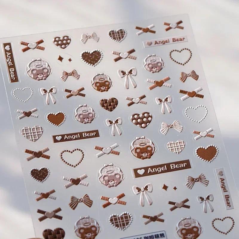 5D Pudding Jelly Dessert Fruit Cherry Pink Claw Print Bowknot Tie Knot Love Heart Stars Nail Art Sticker Adhesive Manicure Decal