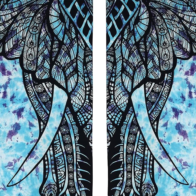 

Bless International Beautiful Indian Bohemian Psychedelic Hippie Tie Dye Window Curtain Panels for Bedroom, Living, Balcony (Tie Dye Elephant) 83 L x 38 W