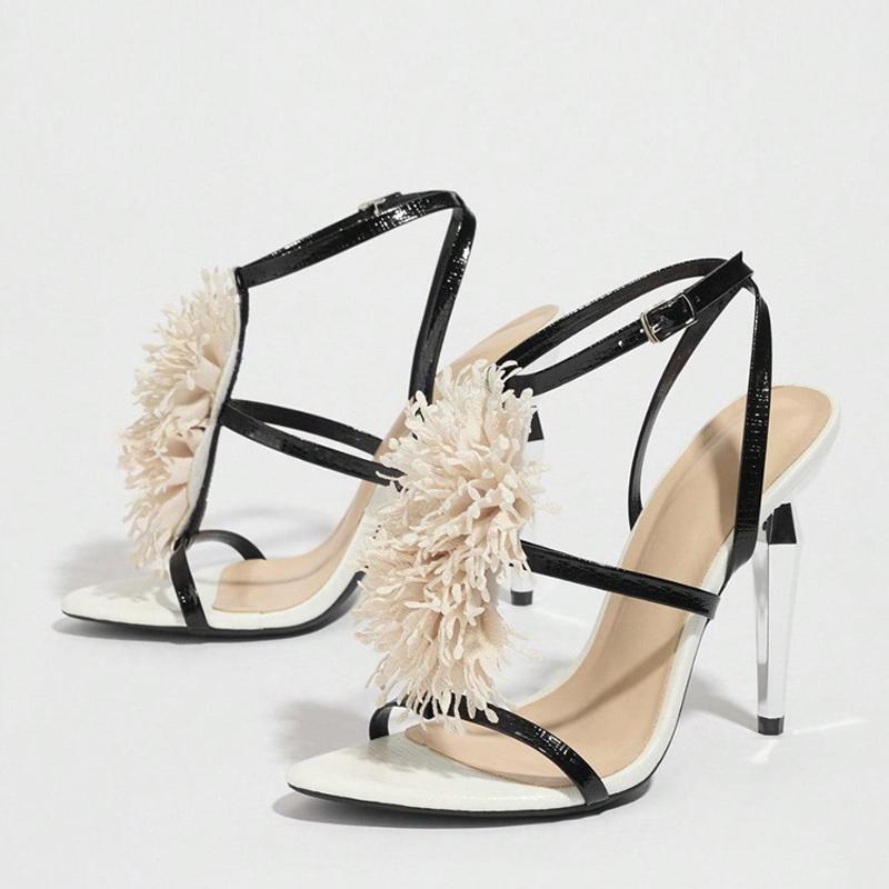 

Fashion Liyke Fashion Design Flower Bud Narrow Band Open Toe Ankle Strap Sandals Women Black White High Heels Wedding Prom Shoes Size 43 35 белый