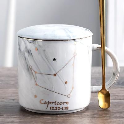 400ML Twelve Constellation Marble Cup with Cover Long Spoon Ceramic Party Tableware Set Porcelain Breakfast Coffee Mug Cup