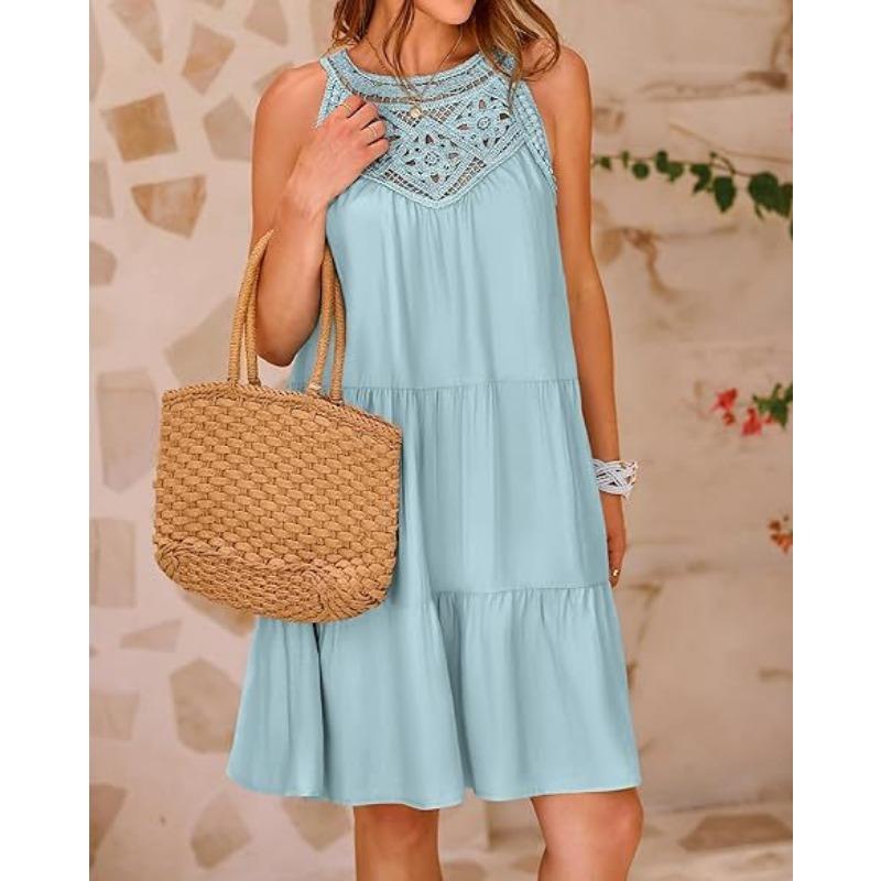 A-Linien-Kleid mit hohler Spitze und Patchwork zum Umhängen