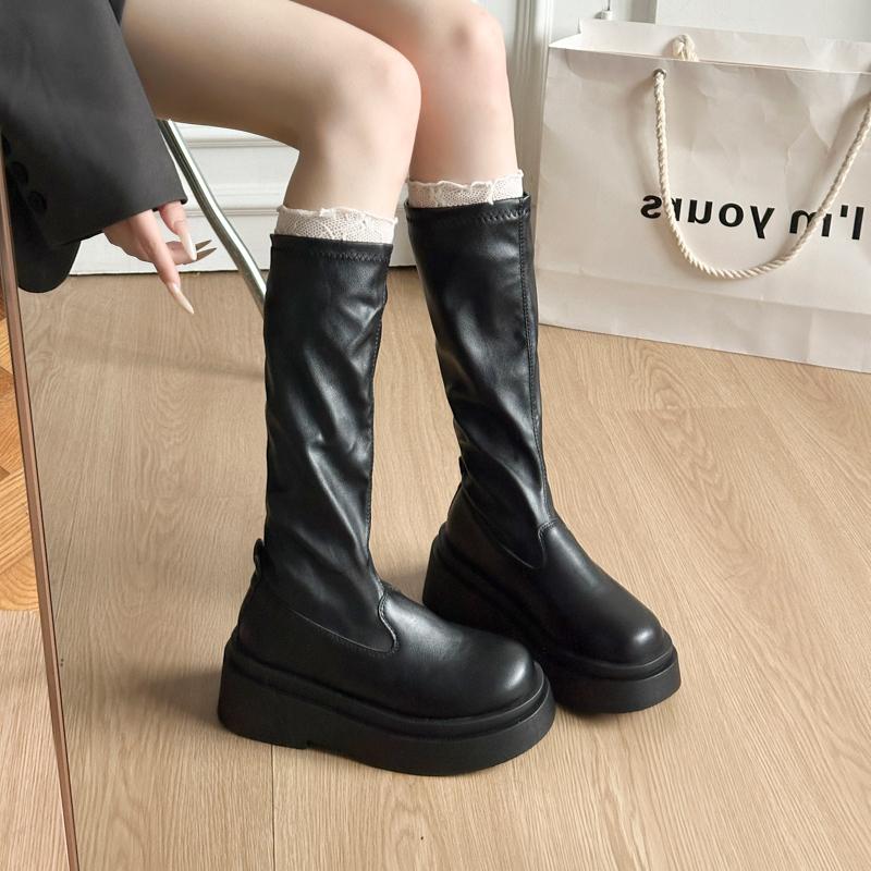 Autumn/winter New Fashionable Elegant Women's High Boots Thick Soles Retro Temperament Knight Boots Round Toe Square Heel
