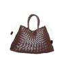 Retro Style Genuine Leather Hand-Woven Basket Handbag - Versatile Women's Bag with Thick Leather Strips