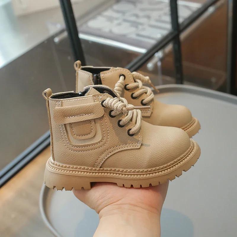 Kinderstiefel für Jungen Mode Vielseitige Mädchen Causal Plateau Stiefeletten Frühling Herbst Neu Kinderschule Lederstiefel Reißverschluss