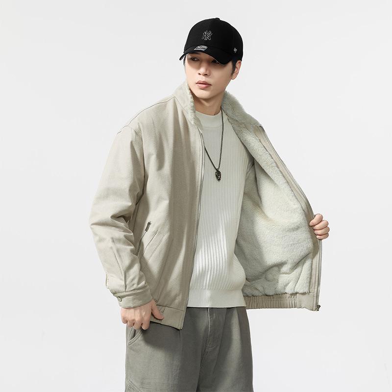 Men s Casual Workwear: 2025 Velvet Python Stand Collar Jacket with Rabbit Fur Imitation and Cotton Lining 4XL (195-210 lbs)