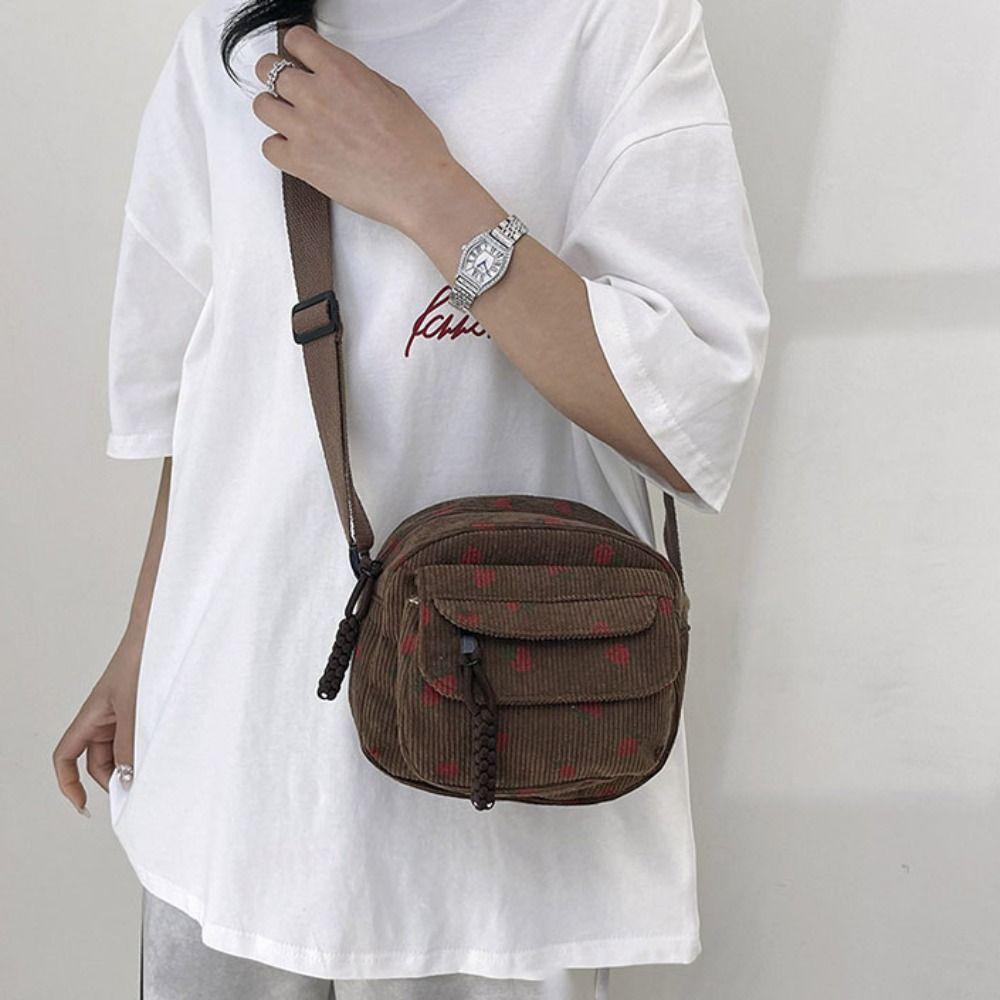 

Сумка через плечо с принтом «Клубника» на молнии из вельвета, симпатичная женская сумка через плечо для работы