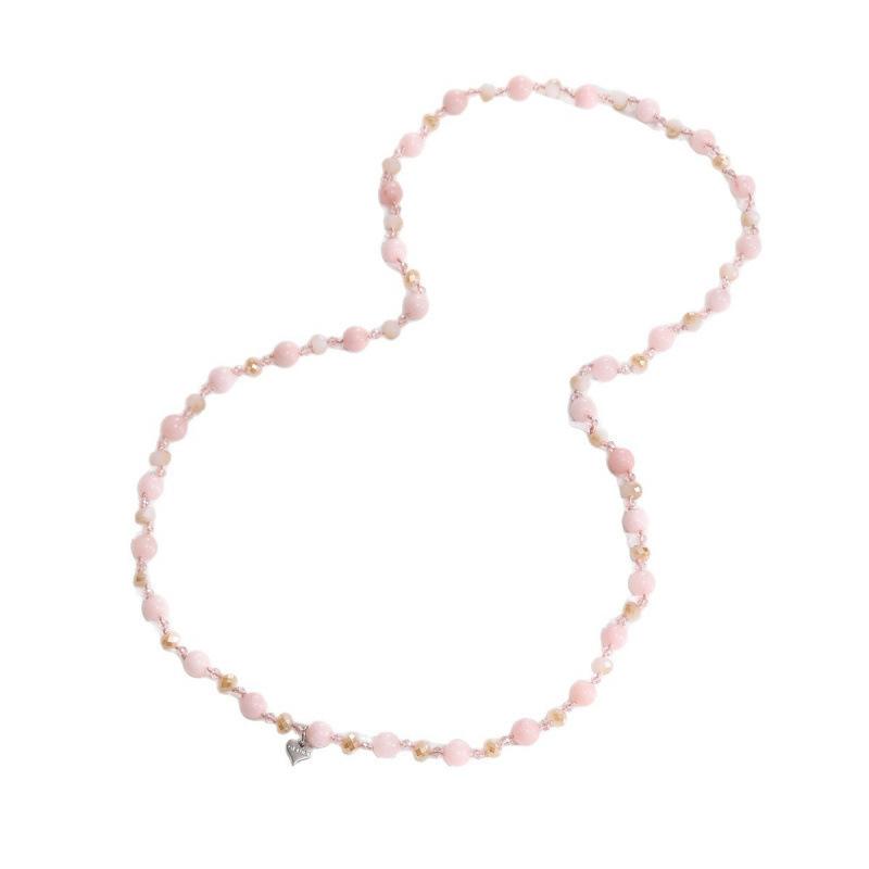 Simple Temperament Powder Crystal Light Luxury High Sense Crystal Beaded Long Necklace Sweater Chain