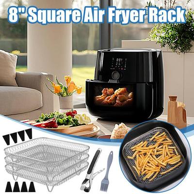 Air Fryer Basket 8 Inches Air Fryer Racks Non-Stick Stainless 13 Pieces Square Stackable Drying Basket Set For Vegetable Bacon