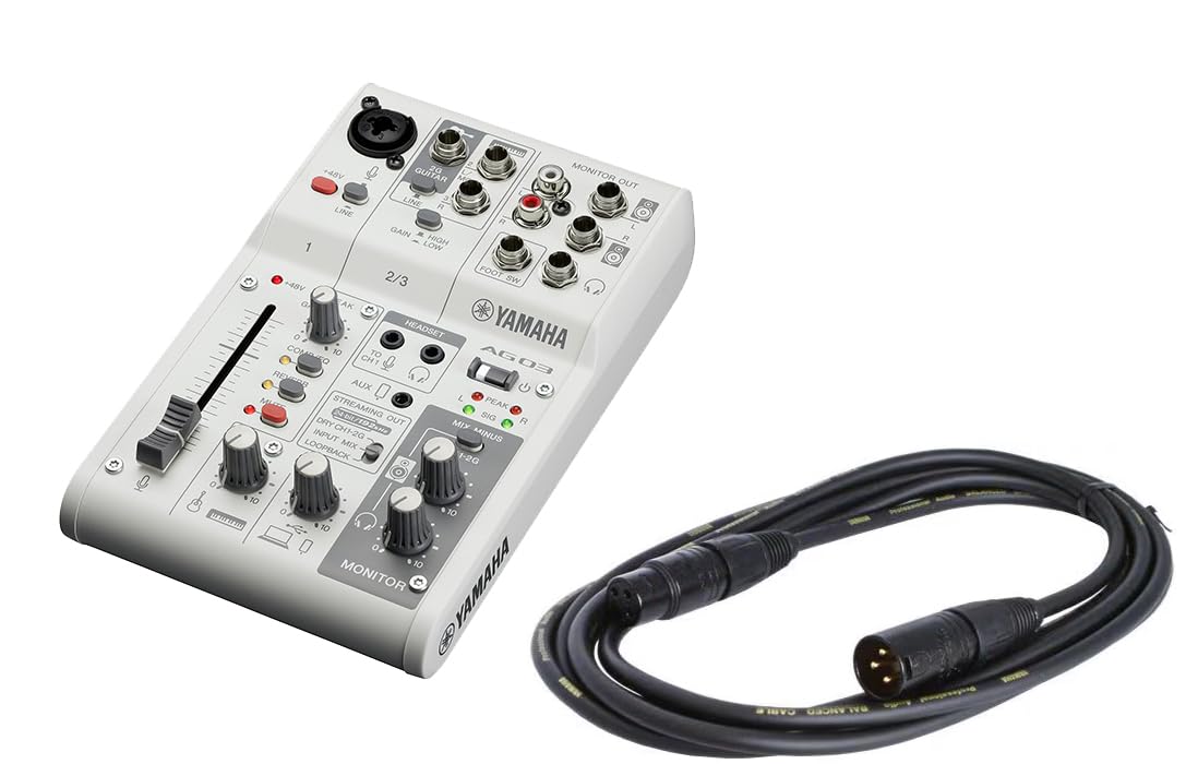 

YAMAHA Live Streaming Mixer 3m Microphone Cable Set 3 Channels White AG03MK2 W MC
