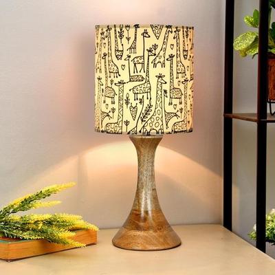 41,1 cm Rustykalna Drewniana Lampa Stołowa Nocna Biurkowa do Salonu Sypialni Gabinetu, Prezent na Parapetówkę Diwali, Abażur z Tkaniny