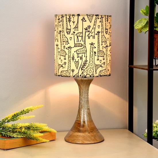 41.1 cm Rustic Wood Table Lamp Bedside Desk Lamps for Living Bedroom Study Night, House Warming Diwali Gift, Fabric Shade
