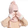 3 Pcs/Set Children Hat Scarf Glove Set Thickened Plush Ball Decor Twisted Texture Knitted Heat Retention Windproof Warm Girls Bo