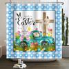 Spring Easter Shower Curtain Happy Rabbit Bunny Eggs Flower Garden Floral Holiday Waterproof Bathroom Shower Curtain With Hooks
