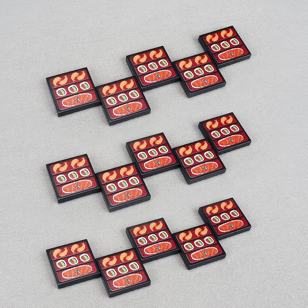 Non-Toxic Moc 10Pcs Printed 3068 2X2 Sushi Lunch Pattern Building Blocks Food Pay House Decoration Bricks Particle Toy Children Kid Gifts