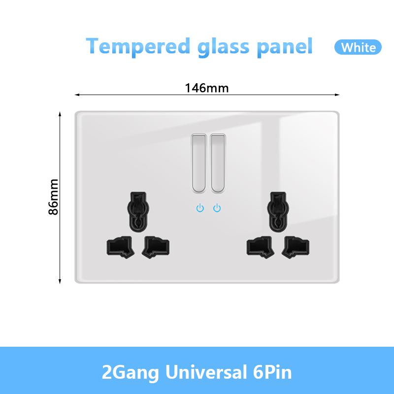 White LED Indicator Light Switch Panel Glass Piano Key Self-reset Wall Switch socket,UK FR EU Universal USB Electrical Outlet