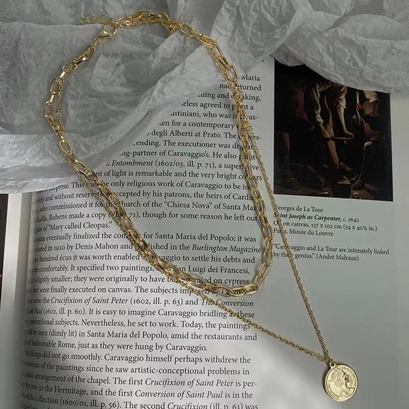 שרשרת צ'וקר אופנתית דו-שכבתית מסגסוגת מטבעות - סגנון קר אירופאי ואמריקאי