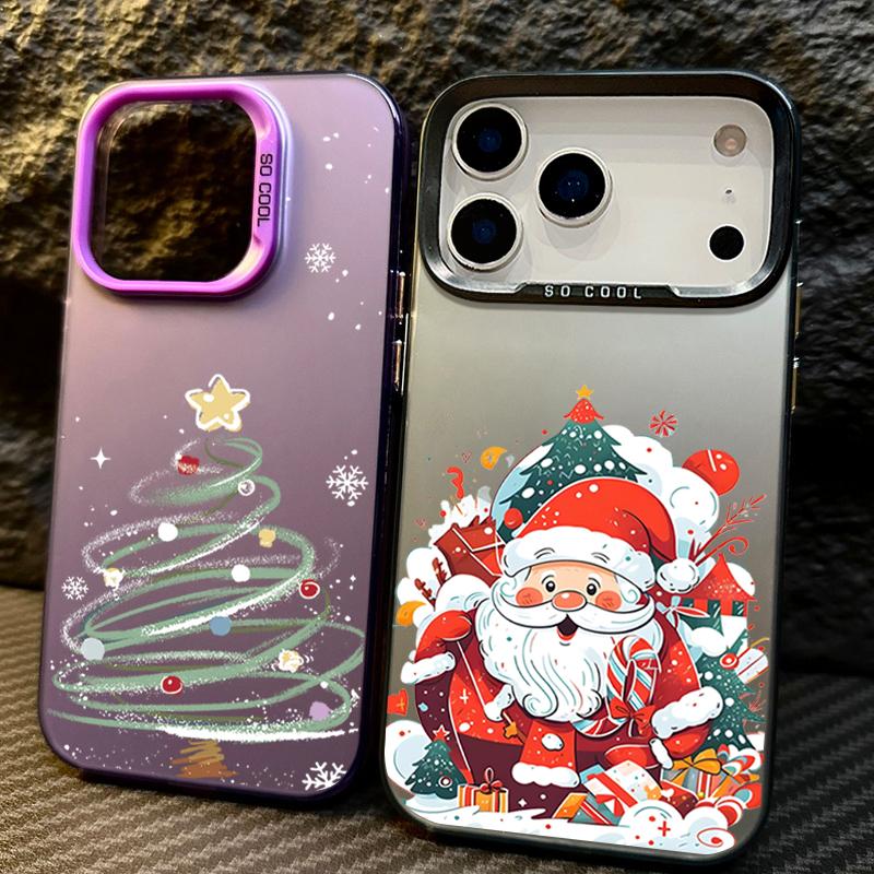 IMD Christmas Tree & Santa Case for iPhone 17 16 15 14 Pro Max/13 Shockproof Hard Cover with Fade-Resistant Design
