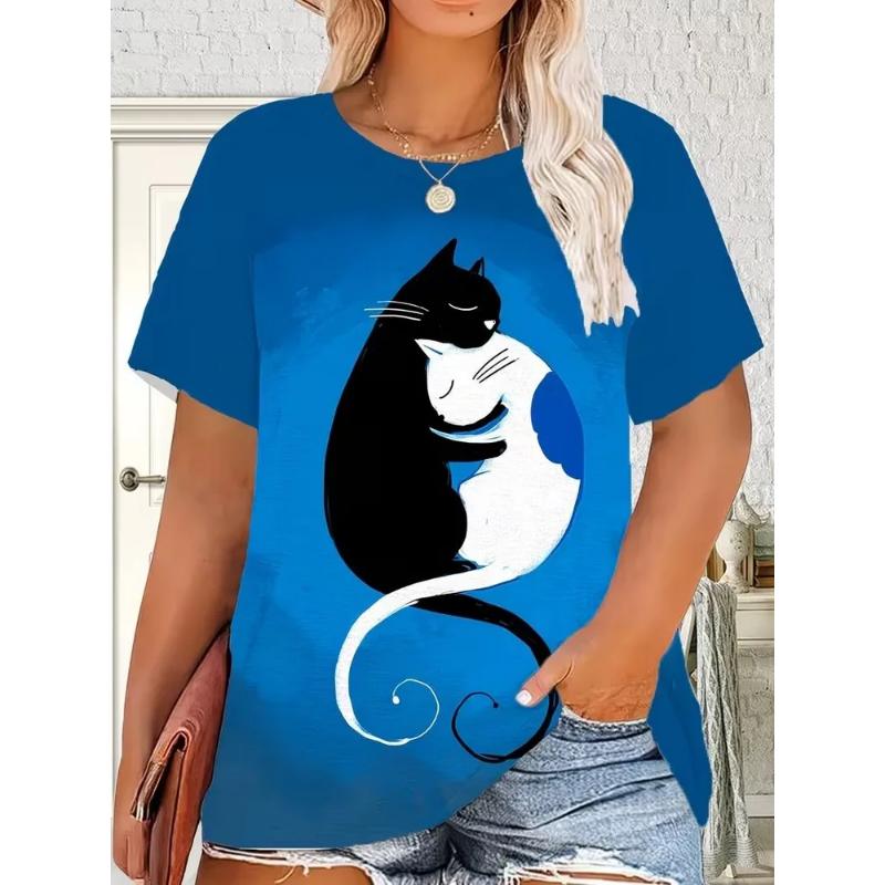 Modisches Damen Rundhals Kurzarm 3D Tier Farbdruck Tier Kurzarm Rundhals T-Shirt