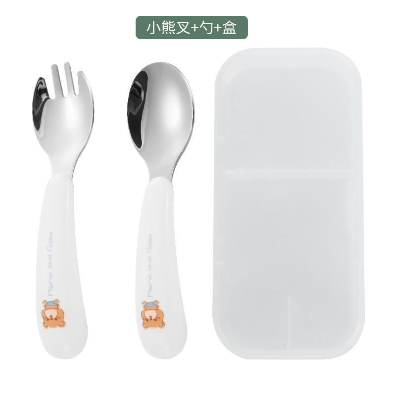 2pcs/Set Baby Gadget Tableware Children Utensil Stainles Steel Toddler Dinnerware Cutlery Cartoon Infant Food Feeding Spoon Fork