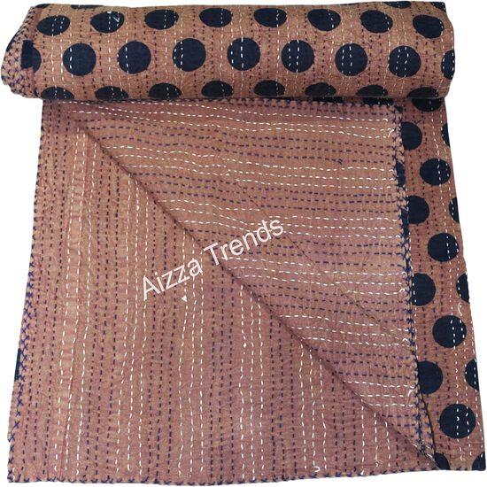 Aizza Trends Handmade Pure Cotton Printed Kantha Quilt  - Traditional Look Bed Spread Kantha Gudri - Vintage Hand Stitch Gudri